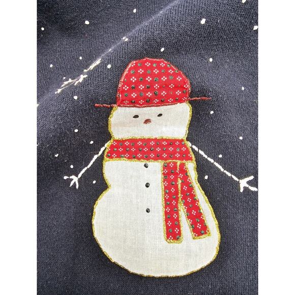 Vintage Handmade Women's XL Pannill Black Snowman Crewneck Holiday Sweater - Picture 9 of 11